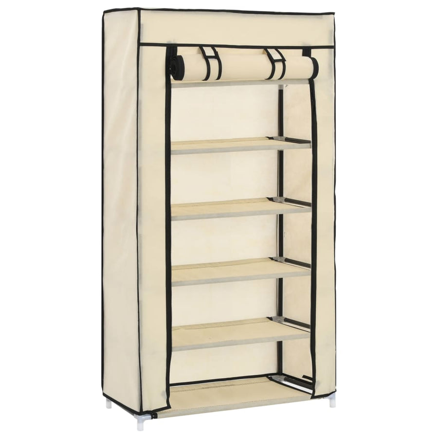 Schoenenkast met hoes 58x28x106 cm stof crème Crème