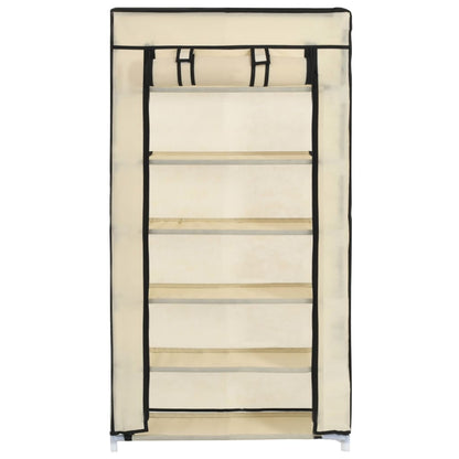 Schoenenkast met hoes 58x28x106 cm stof crème Crème