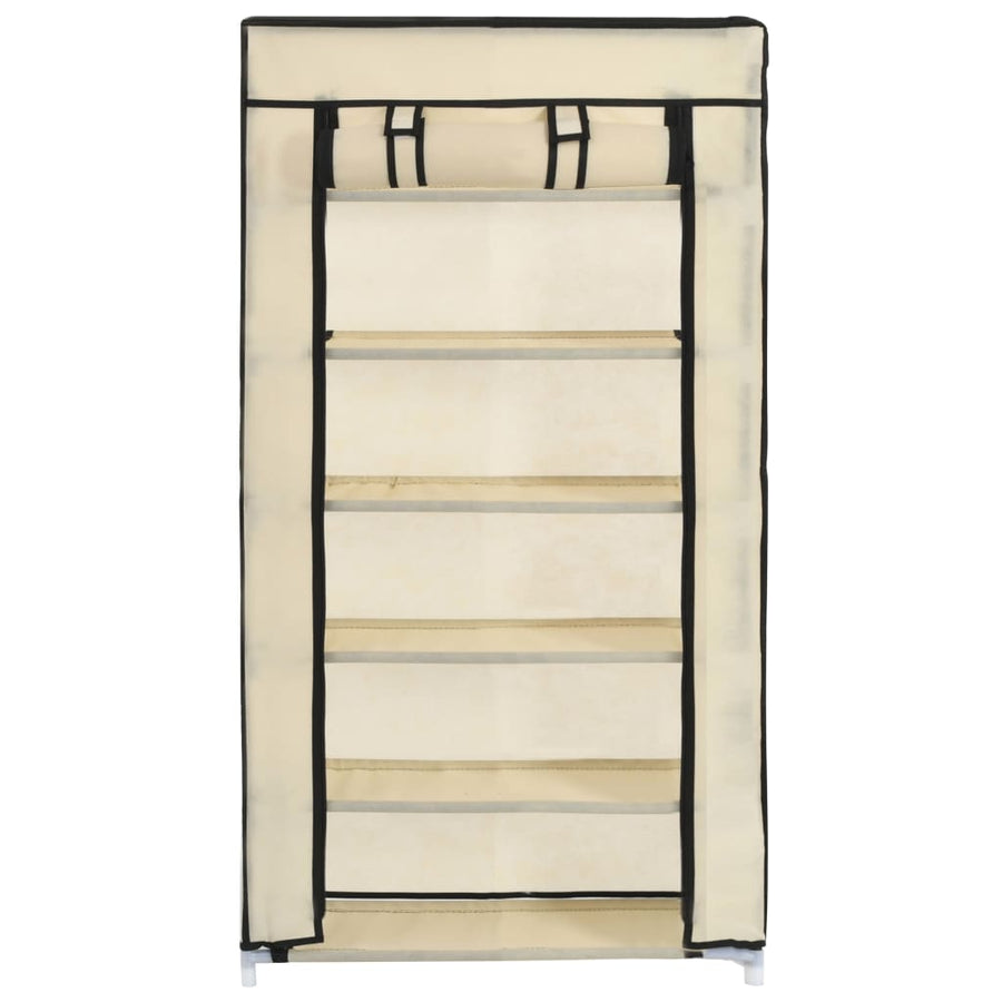 Schoenenkast met hoes 58x28x106 cm stof crème Crème