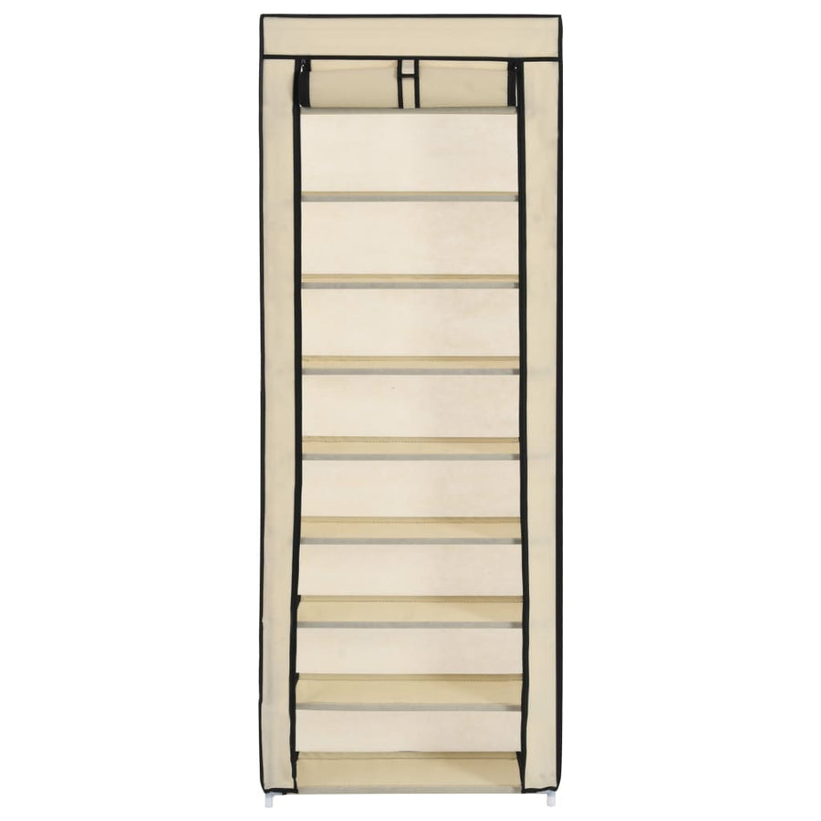 Schoenenkast Met Hoes 57X29X162 Cm Stof Crème