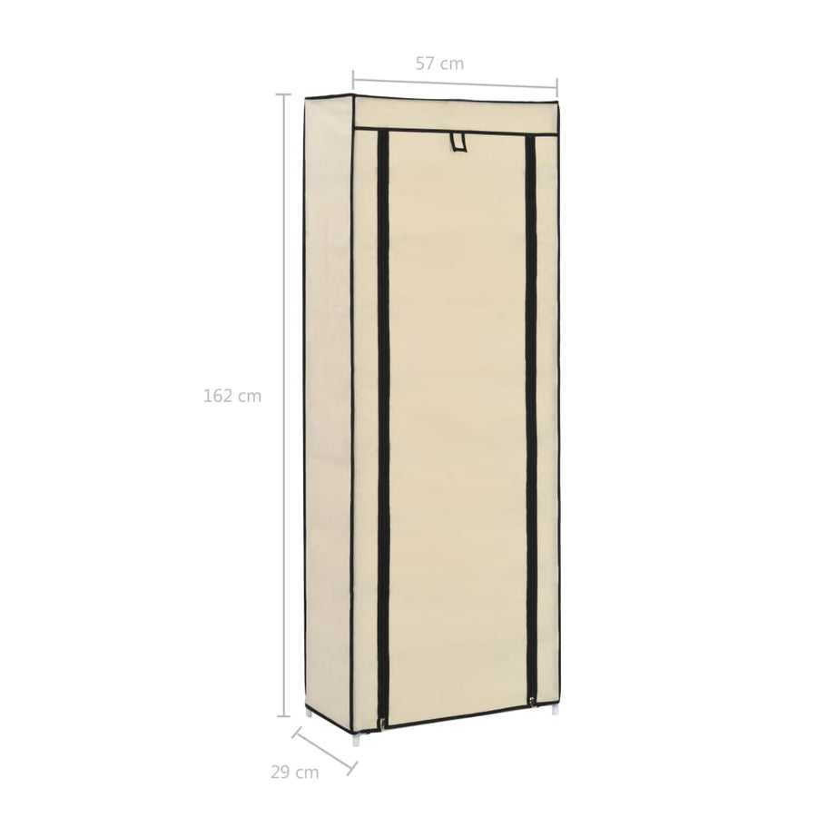 Schoenenkast Met Hoes 57X29X162 Cm Stof Crème
