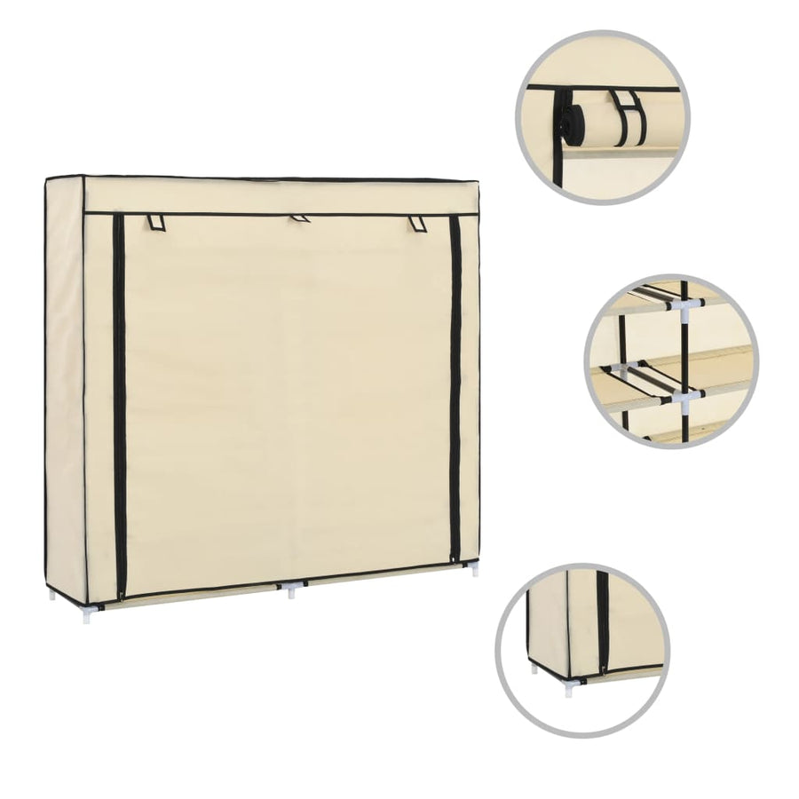 Schoenenkast met hoes 115x28x110 cm stof crème Crème