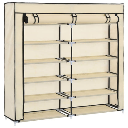 Schoenenkast met hoes 115x28x110 cm stof crème Crème