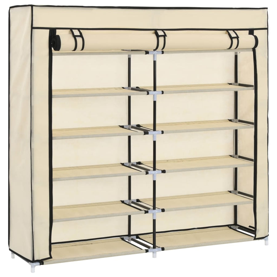 Schoenenkast met hoes 115x28x110 cm stof crème Crème