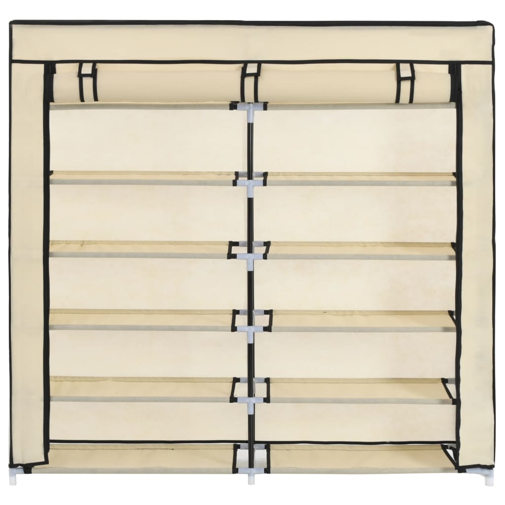 Schoenenkast met hoes 115x28x110 cm stof crème Crème