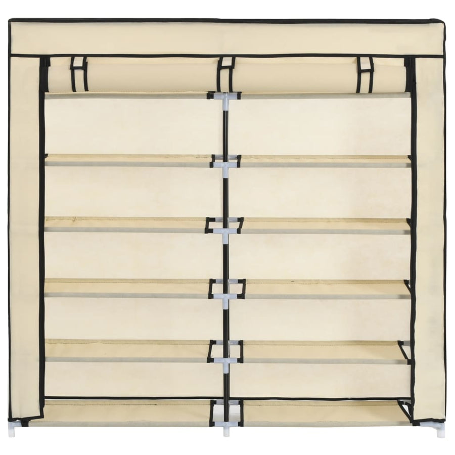 Schoenenkast met hoes 115x28x110 cm stof crème Crème