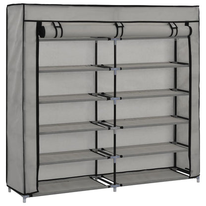 Schoenenkast met hoes 115x28x110 cm stof grijs Grijs
