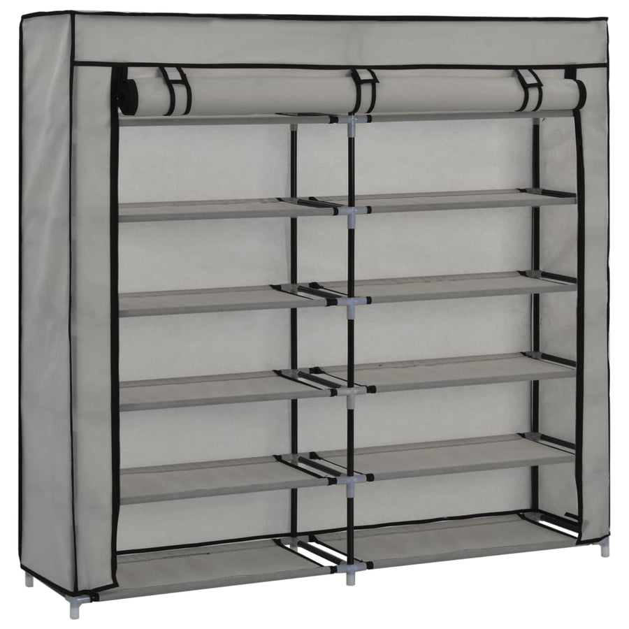 Schoenenkast met hoes 115x28x110 cm stof grijs Grijs