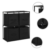 Opbergkast 63x30x71 cm met 4 stoffen manden zwart