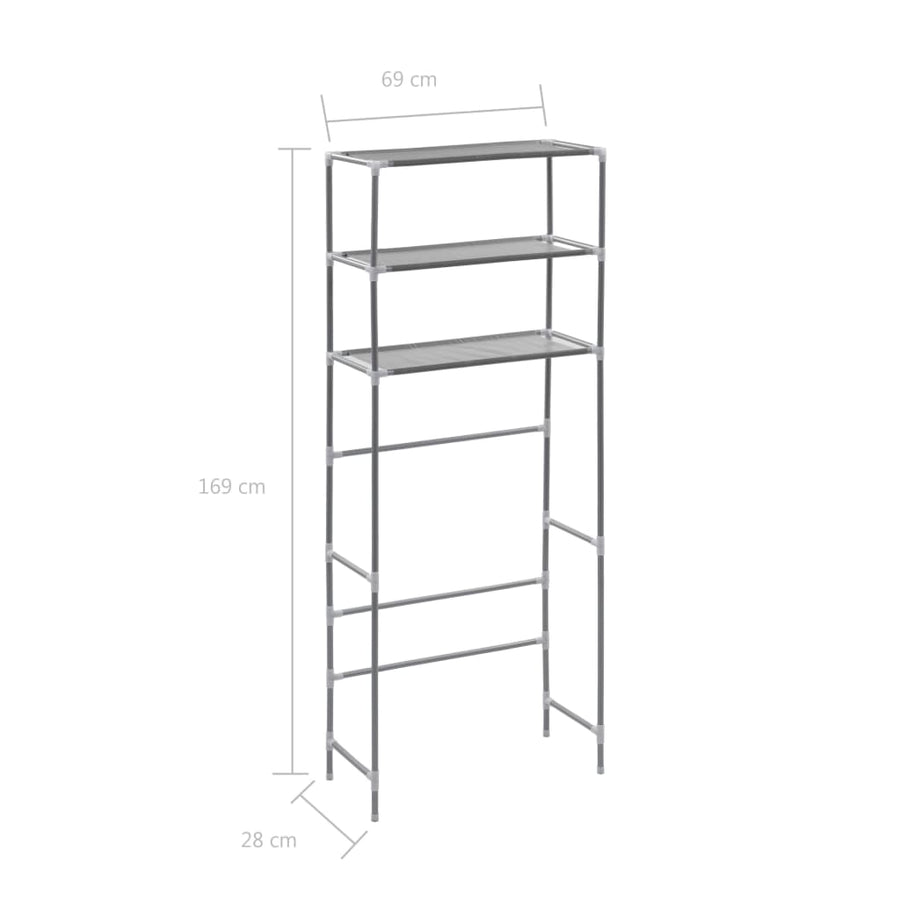 Opbergrek voor boven wasmachine 3-laags 69x28x169 cm zilver