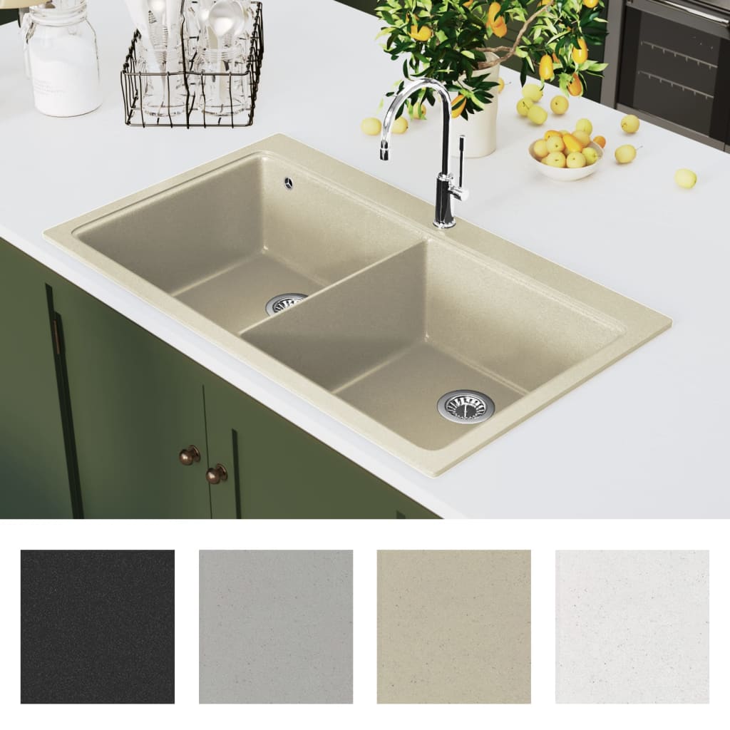 Gootsteen dubbele bakken graniet beige Beige