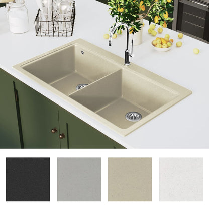 Gootsteen dubbele bakken graniet beige Beige