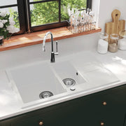 Gootsteen dubbele bak graniet wit 80x50 cm