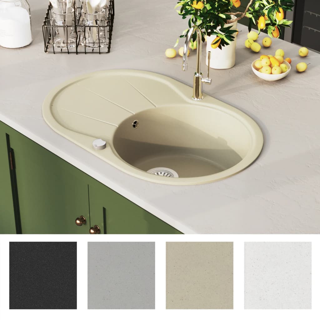 Gootsteen enkele bak ovaal graniet beige Beige