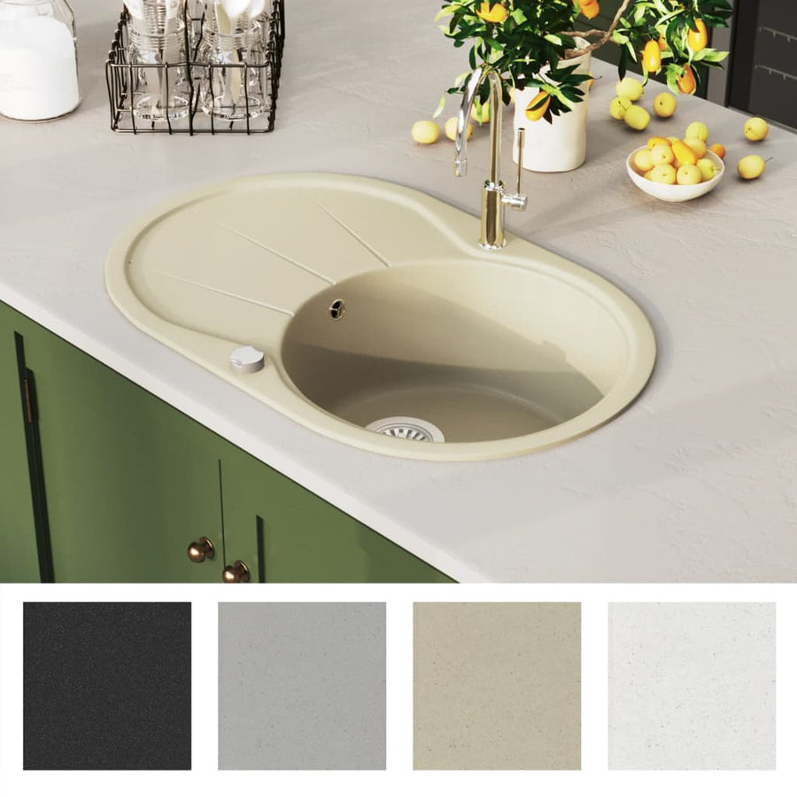 Gootsteen enkele bak ovaal graniet beige Beige