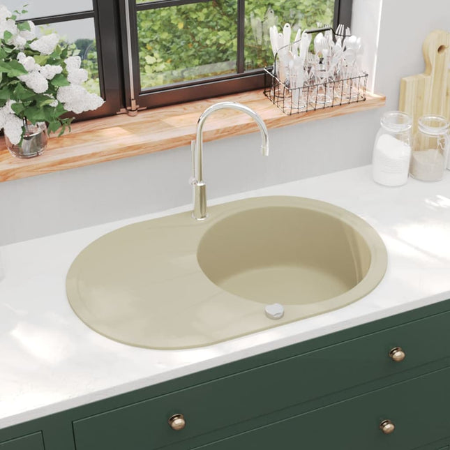 Gootsteen enkele bak ovaal graniet beige Beige