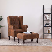Fauteuil met voetenbank kunstsuède bruin