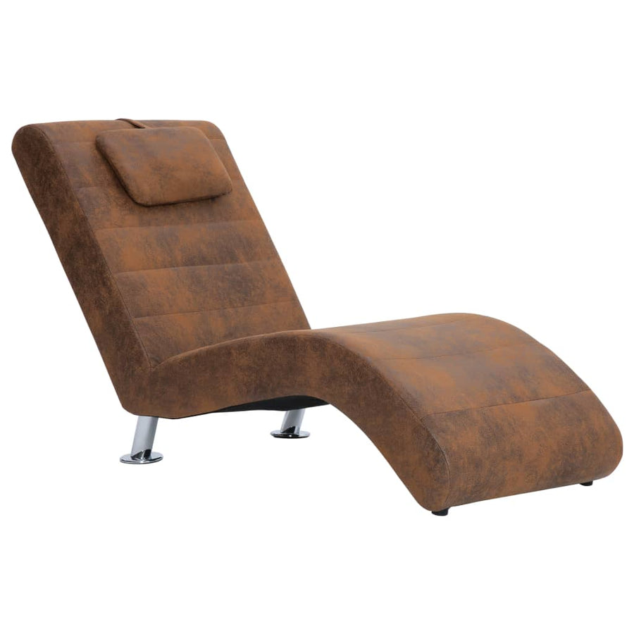 Chaise Longue Met Kussen Kunstsuède Bruin