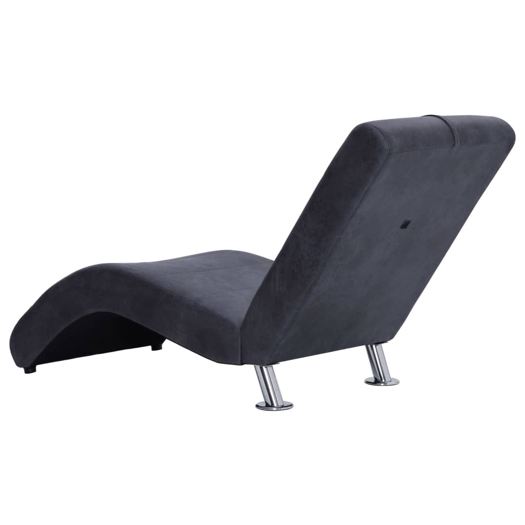 Chaise Longue Met Kussen Kunstsuède Grijs