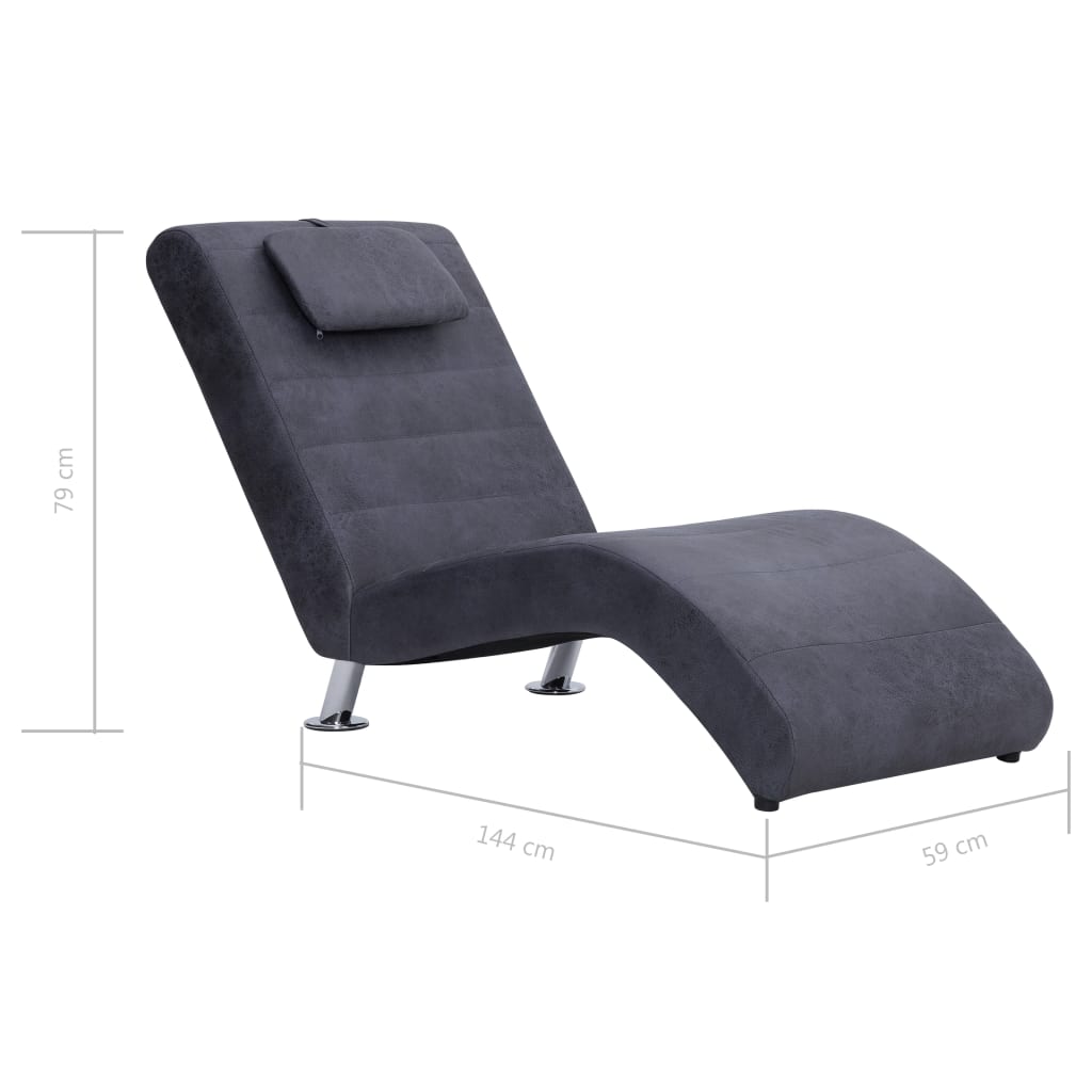 Chaise Longue Met Kussen Kunstsuède Grijs