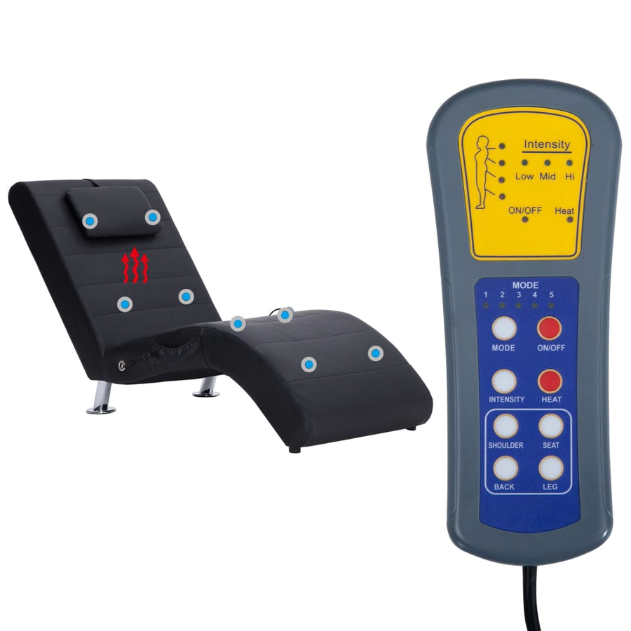 Massage Chaise Longue Met Kussen Kunstleer Zwart