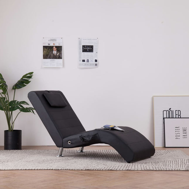 Massage Chaise Longue Met Kussen Kunstleer Zwart