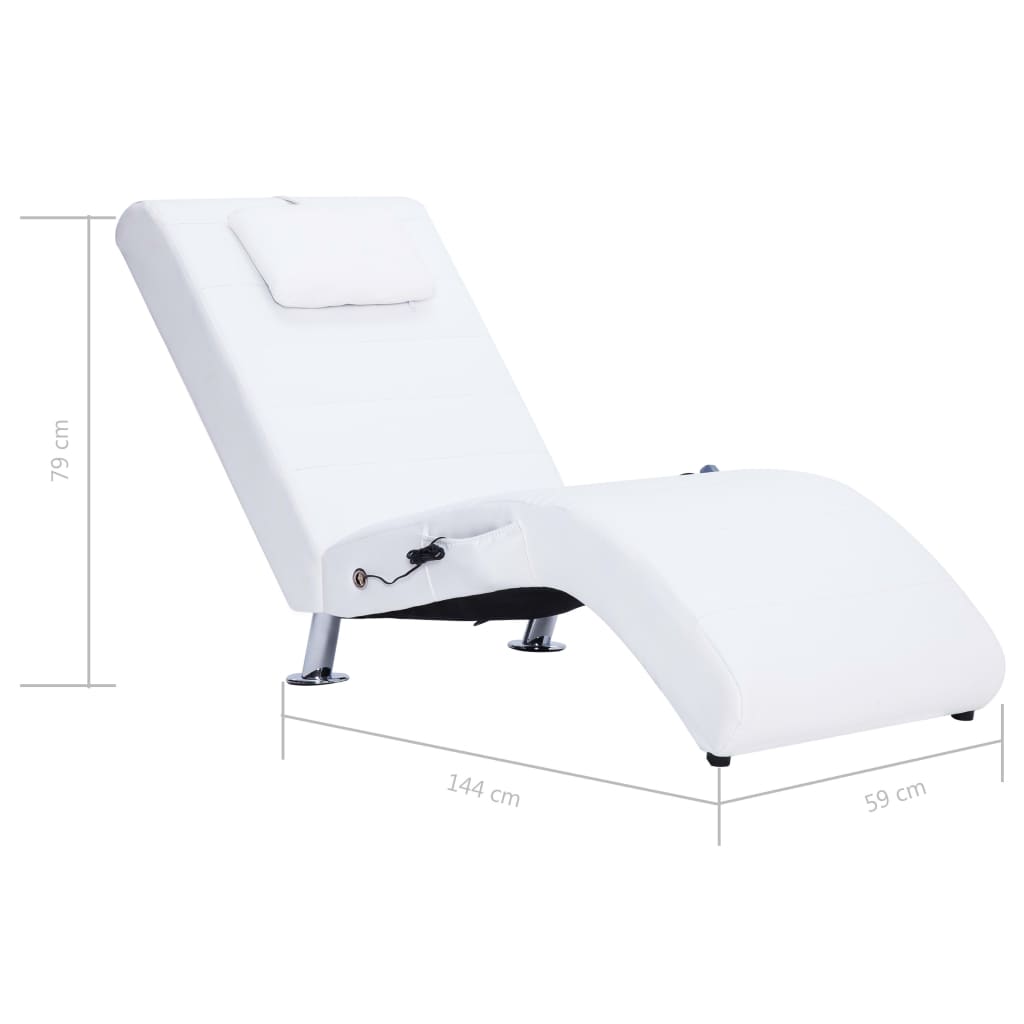 Massage Chaise Longue Met Kussen Kunstleer Wit