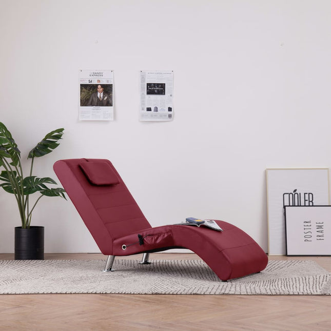 Massage Chaise Longue Met Kussen Kunstleer Wijnrood