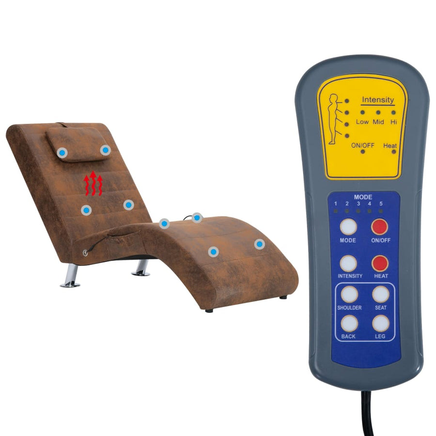 Massage Chaise Longue Met Kussen Kunstsuède Bruin