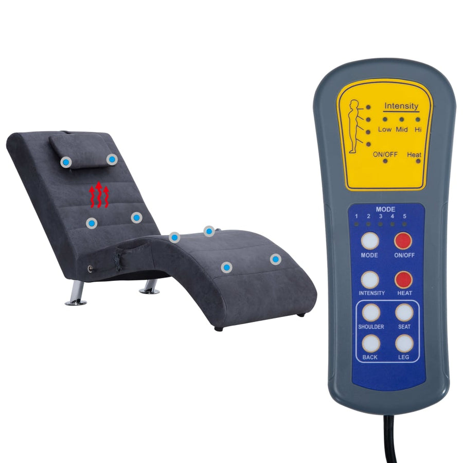 Massage Chaise Longue Met Kussen Kunstsuède Grijs