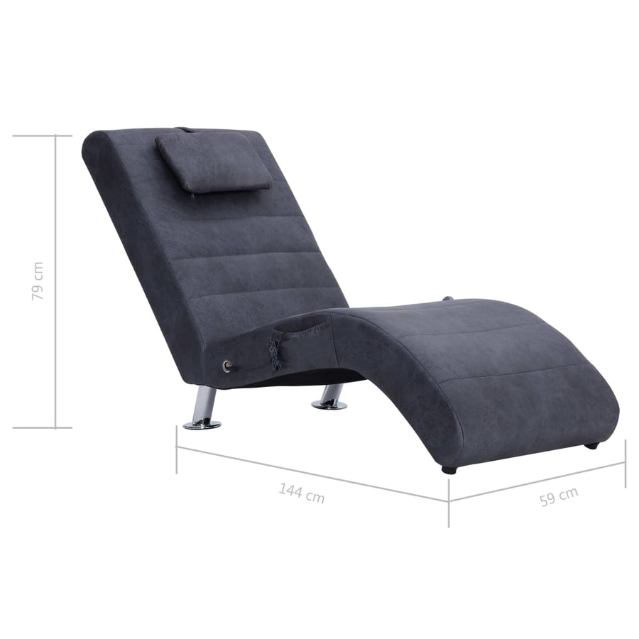 Massage Chaise Longue Met Kussen Kunstsuède Grijs
