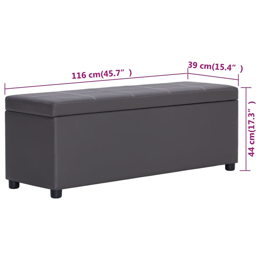 Bankje met opbergvak 116 cm kunstleer grijs Grijs