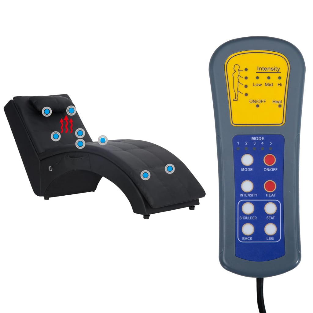 Massage Chaise Longue Met Kussen Kunstleer Zwart