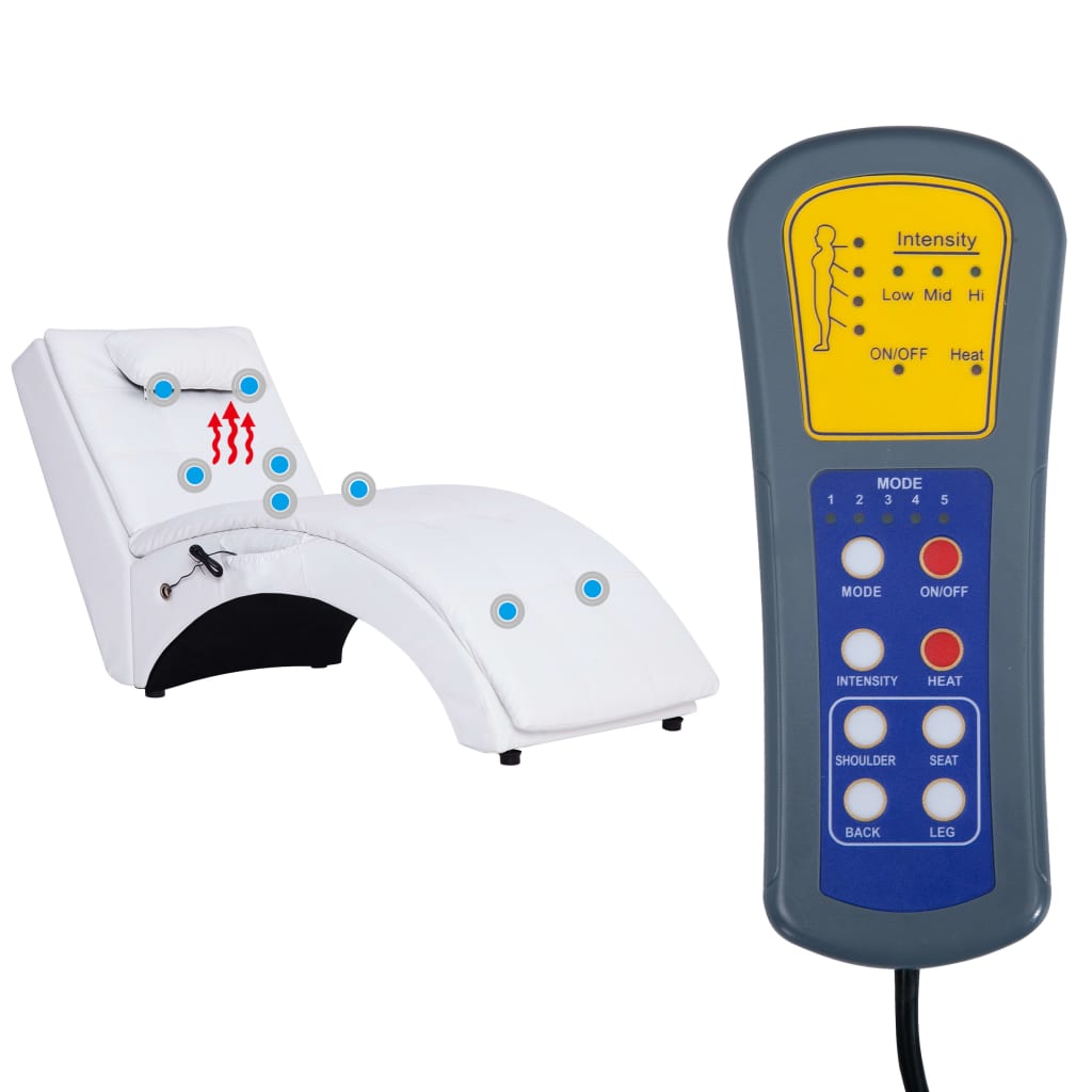 Massage Chaise Longue Met Kussen Kunstleer Wit