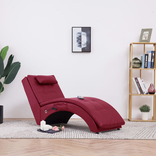 Massage chaise longue met kussen kunstleer wijnrood