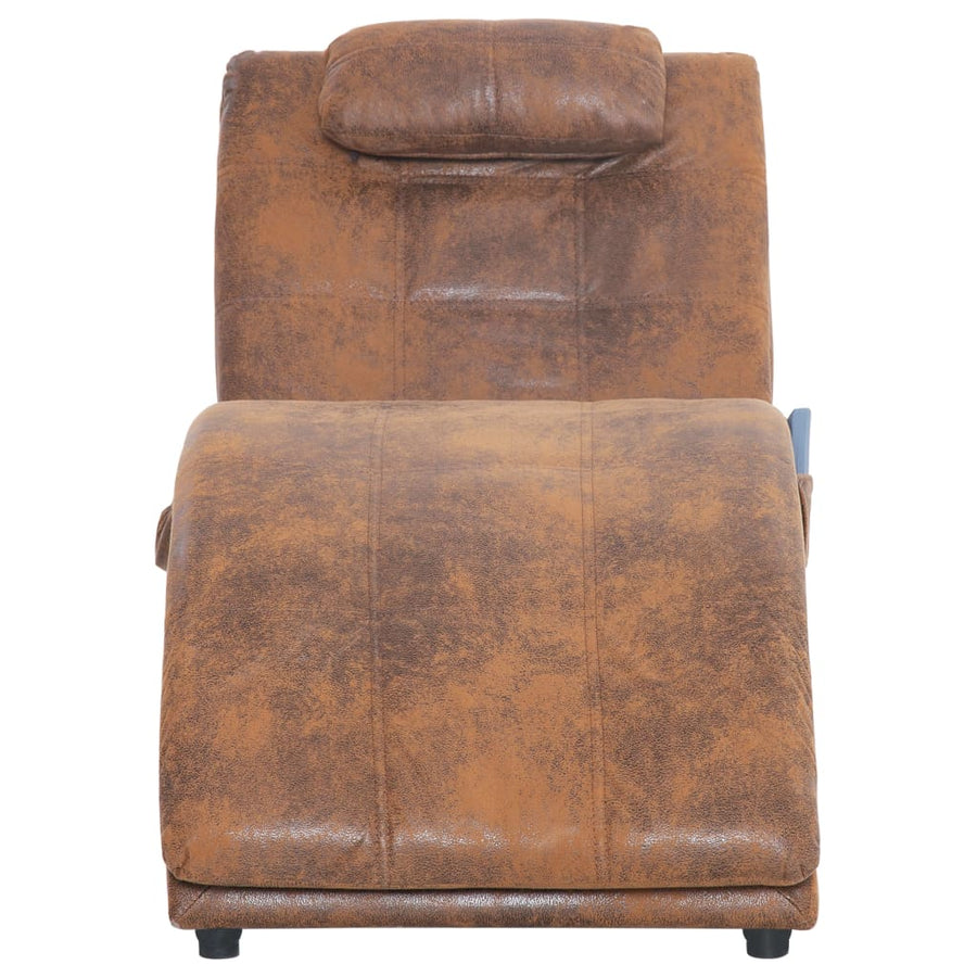 Massage Chaise Longue Met Kussen Kunstsuède Bruin