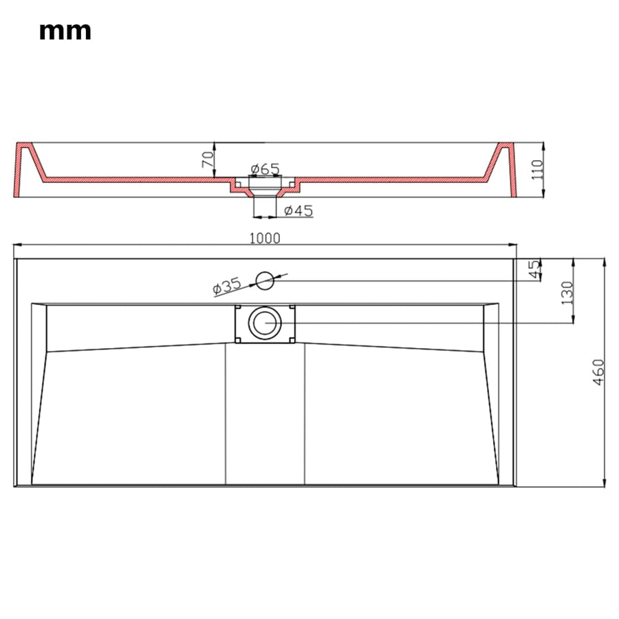 Wastafel 100x46x11 cm mineraal gegoten/marmer gegoten wit 100 x 46 x 11 cm
