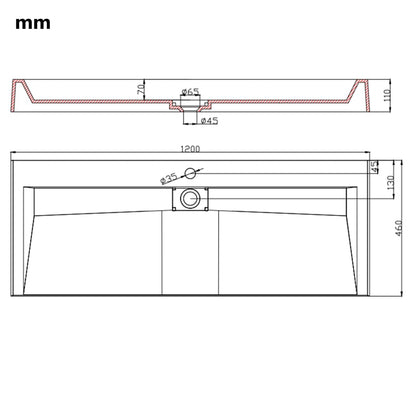 Wastafel 120x46x11 cm mineraal gegoten/marmer gegoten wit 120 x 46 x 11 cm (1 gat)