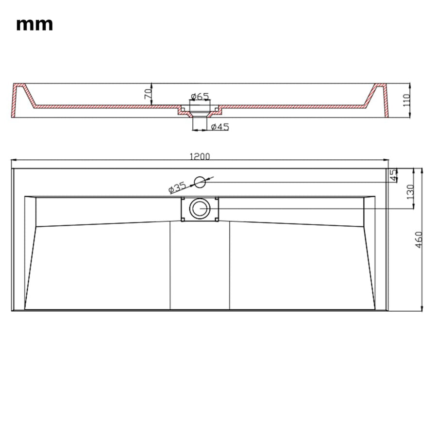 Wastafel 120x46x11 cm mineraal gegoten/marmer gegoten wit 120 x 46 x 11 cm (1 gat)