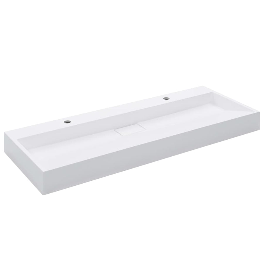 Wastafel 120x46x11 cm mineraal gegoten/marmer gegoten wit 120 x 46 x 11 cm (2 gaten)