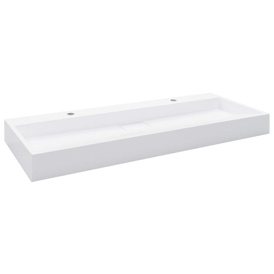 Wastafel 120x46x11 cm mineraal gegoten/marmer gegoten wit 120 x 46 x 11 cm (2 gaten)