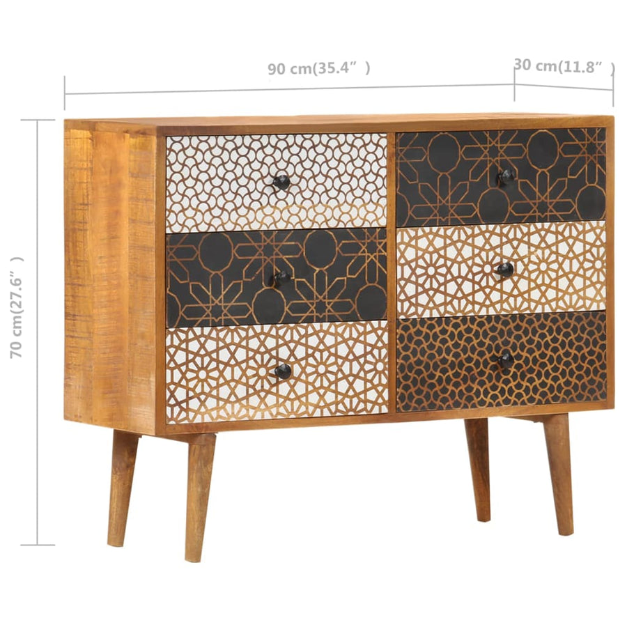 Dressoir Met Geprint Patroon Massief Mangohout 90 x 30 x 70 cm