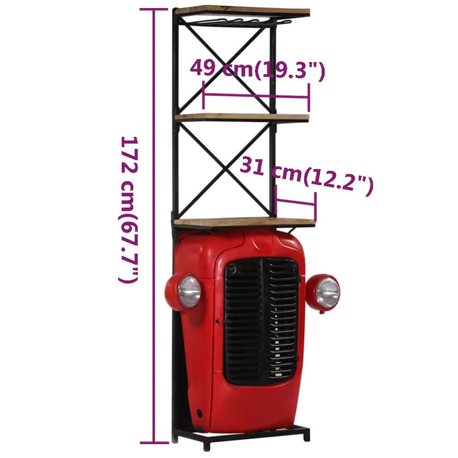 Wijnkast Tractor 49X31X172 Cm Massief Mangohout Rood