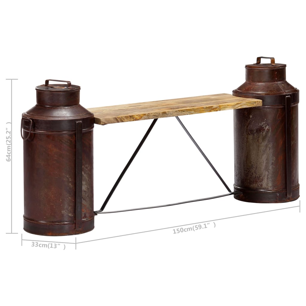 Melkbussenbank 150x33x64 cm massief mangohout