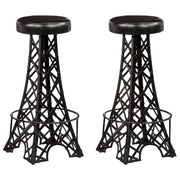 Barkrukken 2 stuks echt leer zwart 40x40x76 cm
