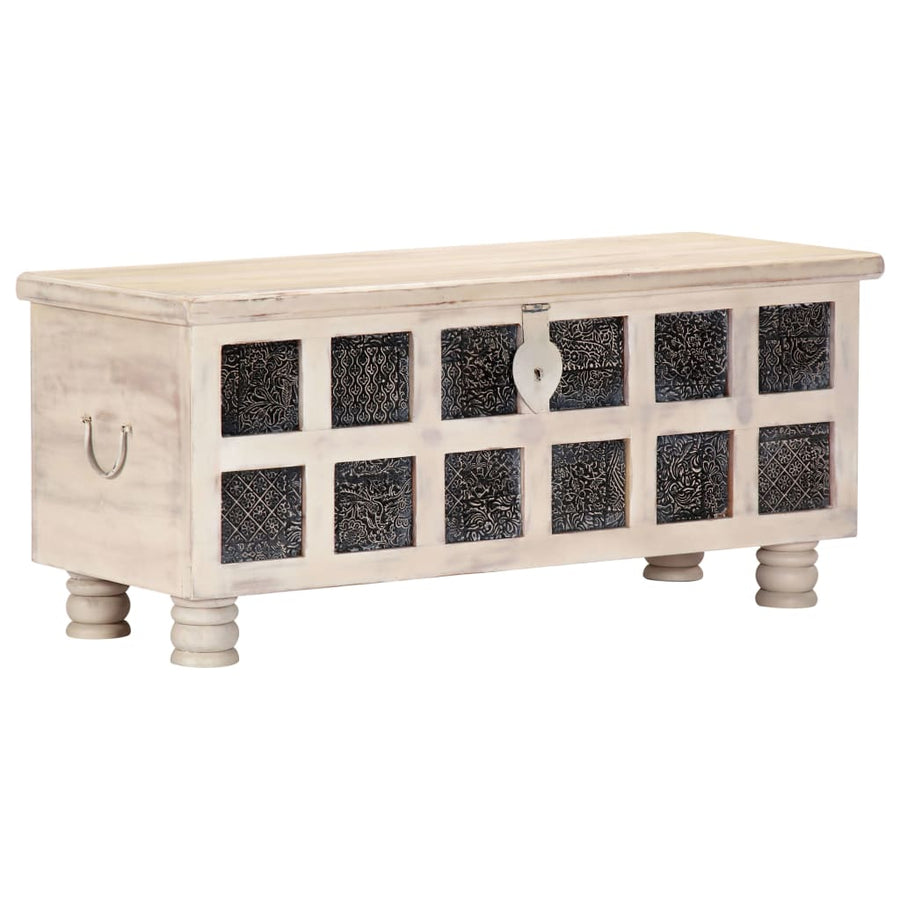 Opbergkist 110x40x45 cm massief acaciahout wit