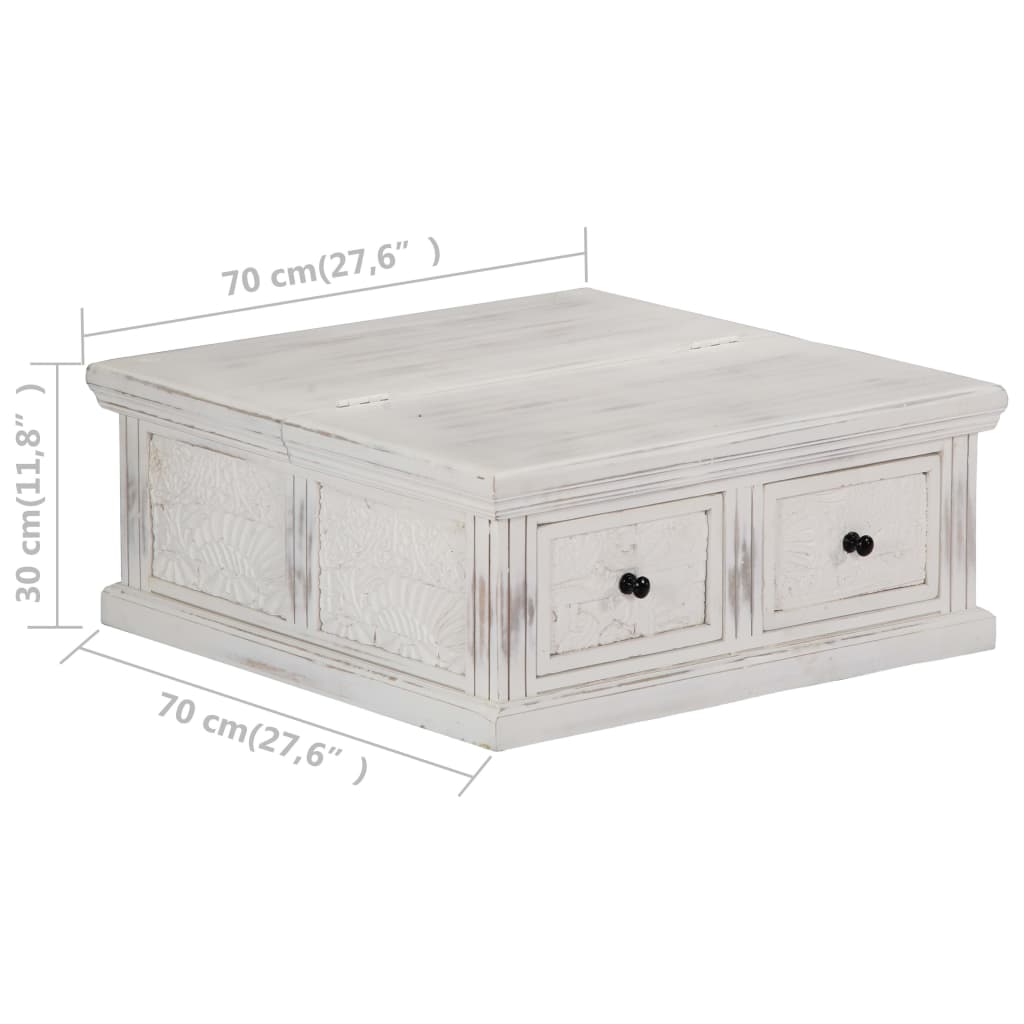 Salontafel 70X70X30 Cm Massief Mangohout Wit