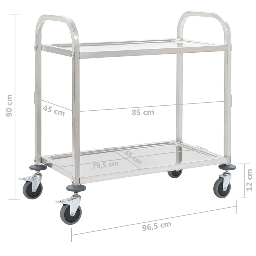 Keukentrolley 2-Laags 96,5X55X90 Cm Roestvrij Staal 96.5 x 55 x 90 cm (2 tiers)