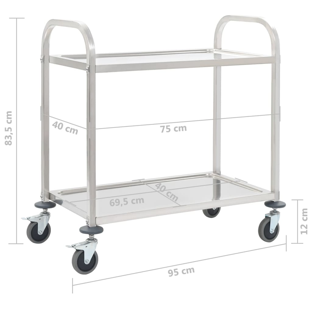 Keukentrolley 2-Laags 95X45X83,5 Cm Roestvrij Staal 95 x 45 x 83.5 cm (2 tiers)