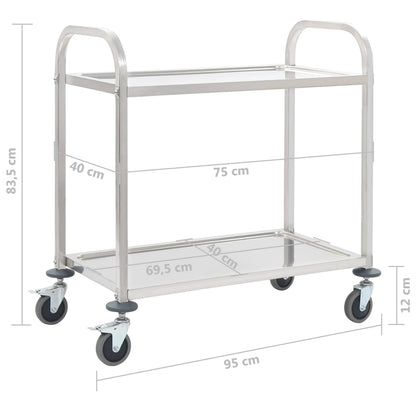 Keukentrolley 2-Laags 95X45X83,5 Cm Roestvrij Staal 95 x 45 x 83.5 cm (2 tiers)